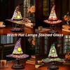 Witch Hat Lamps, Stained Glass Witch Hat Lamp with Mystical Charm, Lamps Stained Glass, Handmade Shape Gothic Lamp for Wiccans and Halloween Lovers,