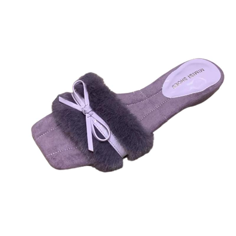 Fashion Bow Women Flats Slippers Fur Fashion Shoes Winter Short Plush Designer Cozy Woman Shoes 2025 Luxury New Dress Mujer De Boots