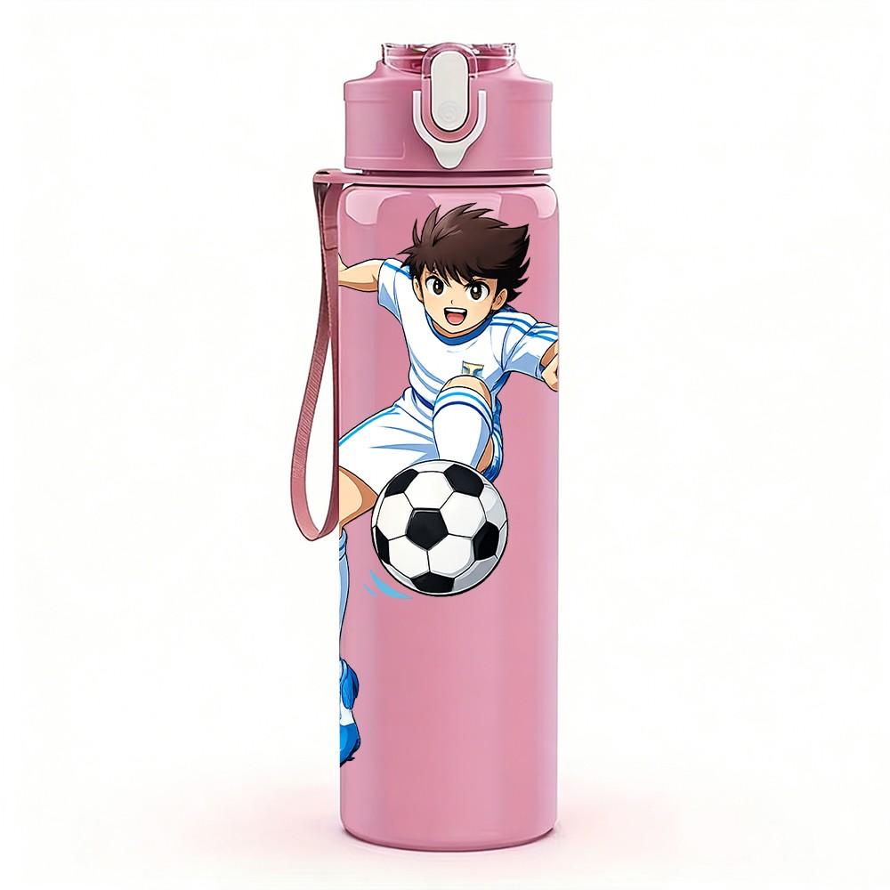 1PC Boy Soccer Player Sport Print 750ml Color Plastic Sports Water Bottle Leakproof Flip Straw Lid Suitable for Sports Office Home Use