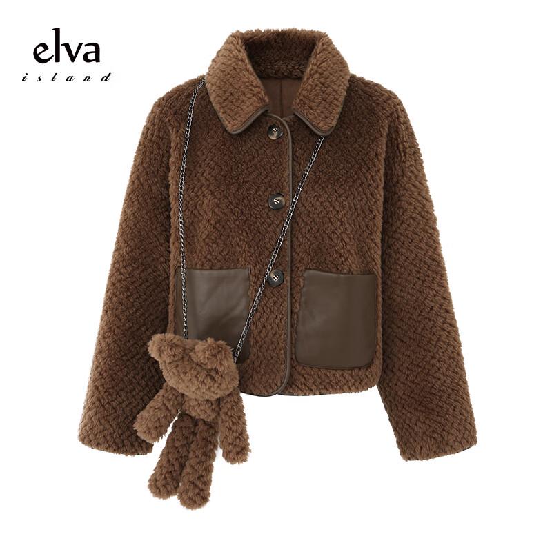 Elva' Island Women's Loose Fit 100% Wool Lapel Long Sleeve Coat