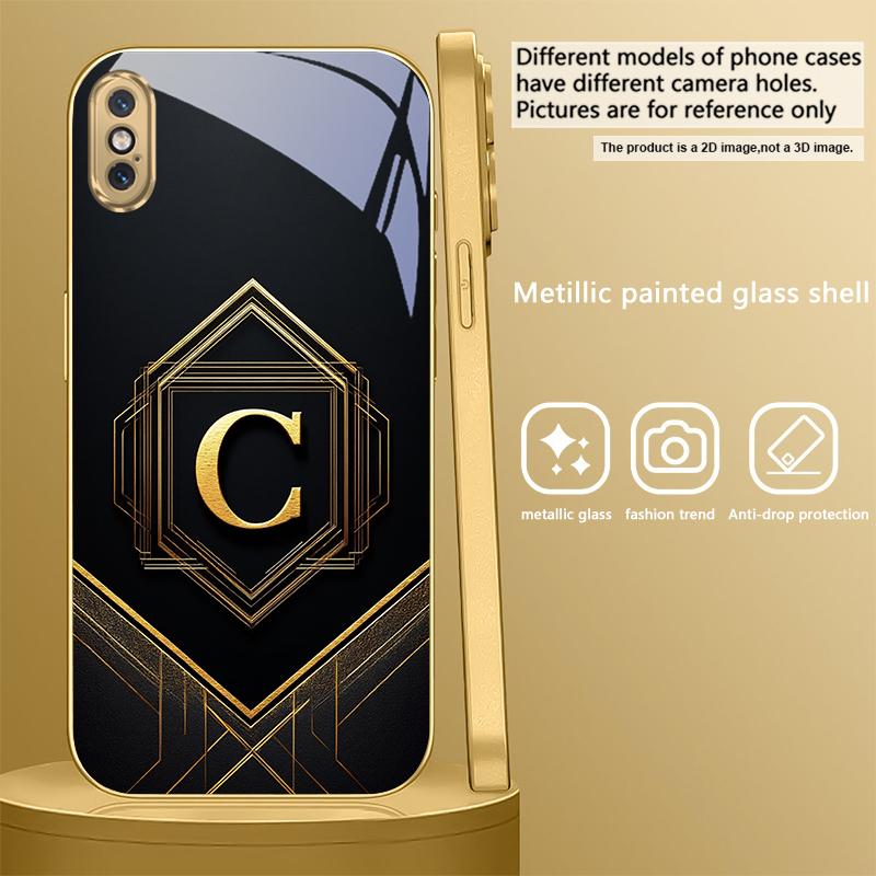 Gorgeous letter gold "R" For IPhone 17Pro Max 16 17 Pro 15 Pro 14 13 Plus 12 Mini 11Pro Max XR 16E 17Air Golden glass phone case