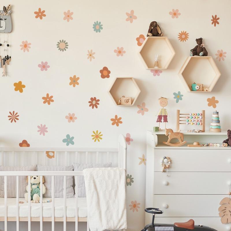 Boho Daisy Floral Wall Stickers for Kids Rooms Removable Children Baby Nursery Vinyl Wall Decals Girls Room Decoration Interior