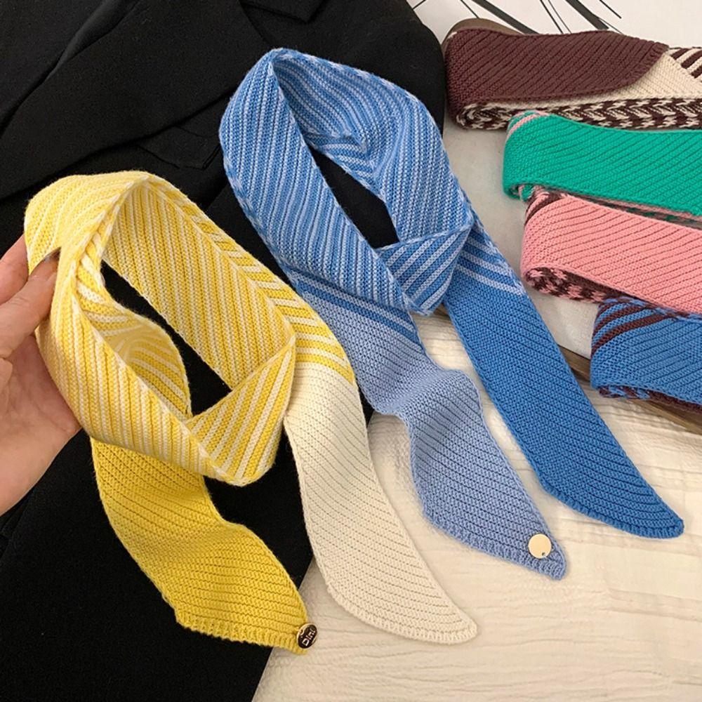 Color Blocking Knitted Narrow Scarf Warm Y2K Thin Scarf Korean Casual Scarf Spring Summer