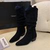 Large Tube Circumference Large Size Women's Shoes Suede Stacking Boots Western Cowboy Boots Thick Leg Boots Thigh Circumference Knight Boots