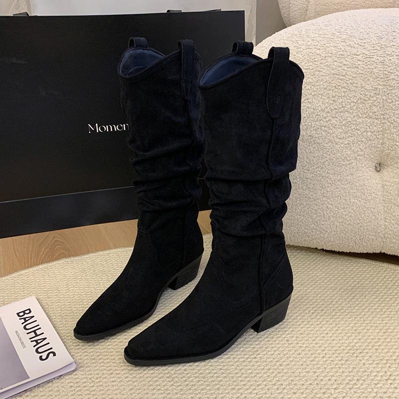 Large Tube Circumference Large Size Women's Shoes Suede Stacking Boots Western Cowboy Boots Thick Leg Boots Thigh Circumference Knight Boots