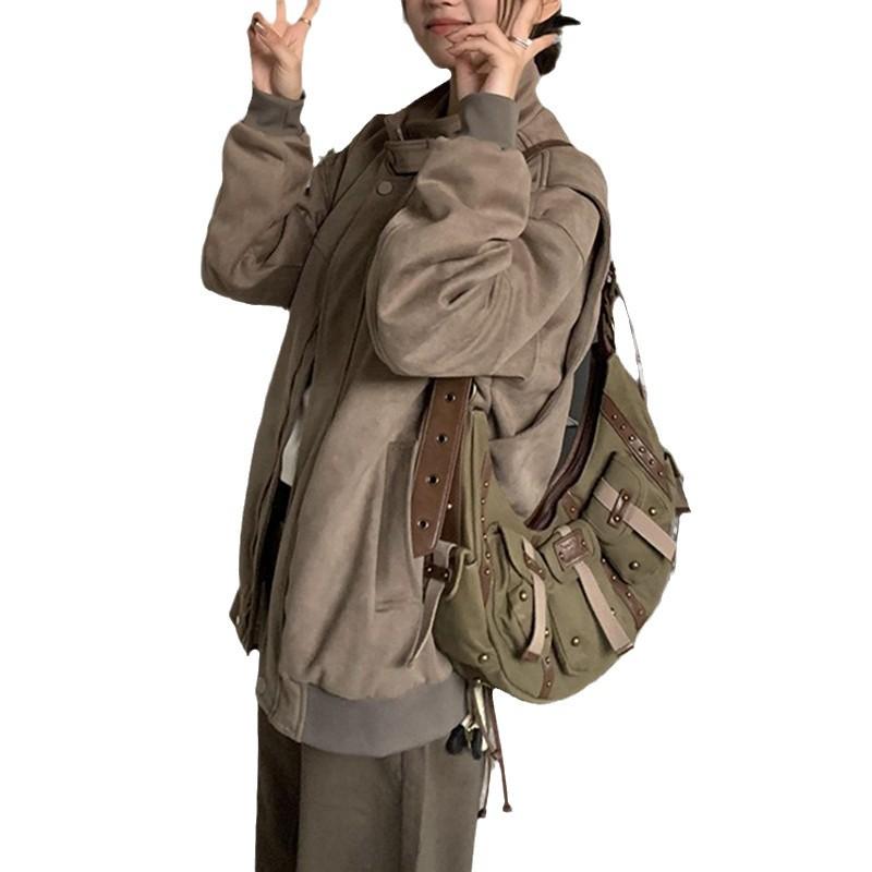 Unisex Retro Suede Autumn/Winter Jacket - Loose Fit, Slimming, Versatile, Trendy Stand-Up Collar, Cotton-Padded Workwear Design.