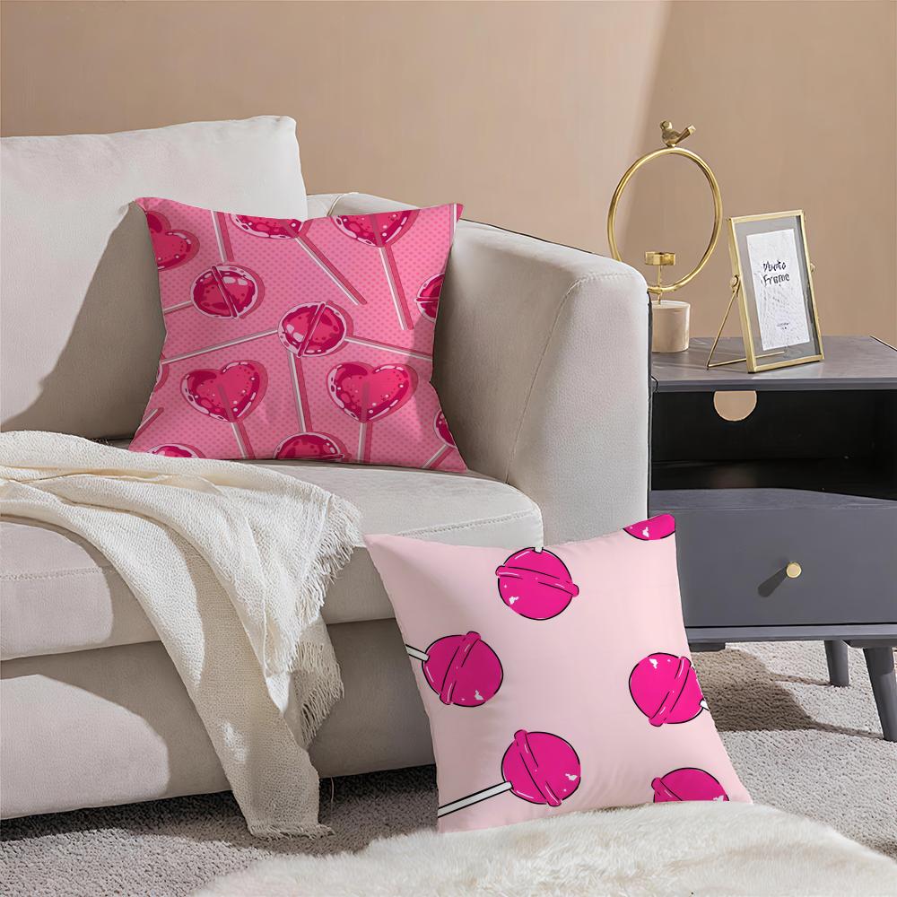 Cute Sweet Pink Candy Art Vibe Cushion Cover Pillowcase Short Plush Invisible zipper Room Sofa Cushion Cover