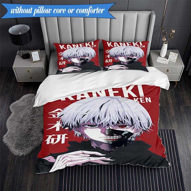 3PCS Tokyo Ghoul Kaneki's Struggle Bedding Set 2D Printing (Includes 1 Duvet Cover + 2 Pillowcases Coreless), Bedroom decor,Fan Gift