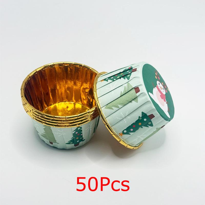 50PCS Christmas Safety Holidays Cakes Paper Trays Parties Paper Cups Packaging Desserts Baking Environmental Protection