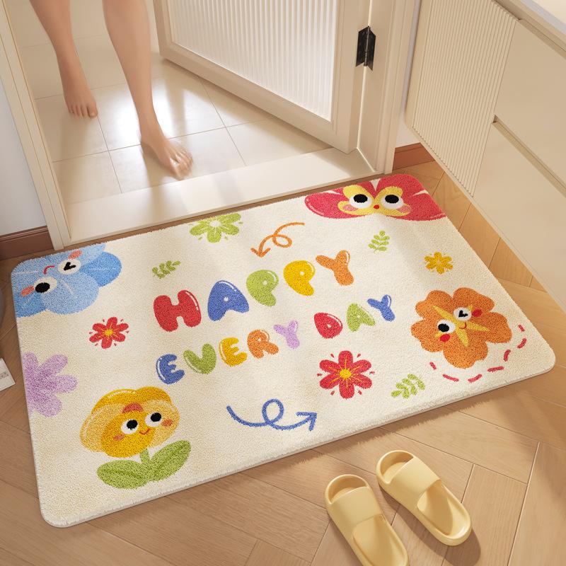 Bathroom Floor Mat Water Absorbing Cashmere Floor Mat Cartoon Color Dirt-resistant Anti-slip Mat Bathroom Door Foot Mat