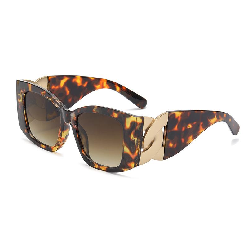 Luxury Brand Designer Oversized Square Sunglasses Women For Men Vintage Punk Elegant Sun Glasses Big Frame Twist Chain Shade