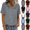 Women's Fashion  Color Standing Collar Short Sleeve Button-Up Shirt T-Shirt Top