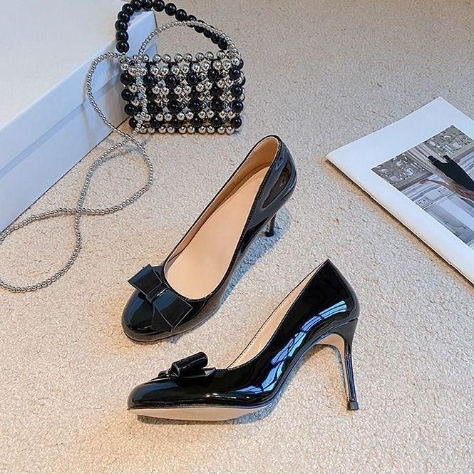 Temperament Bow Women's High Heels Spring and Summer French with Skirt Light Mouth Stiletto Single Shoes