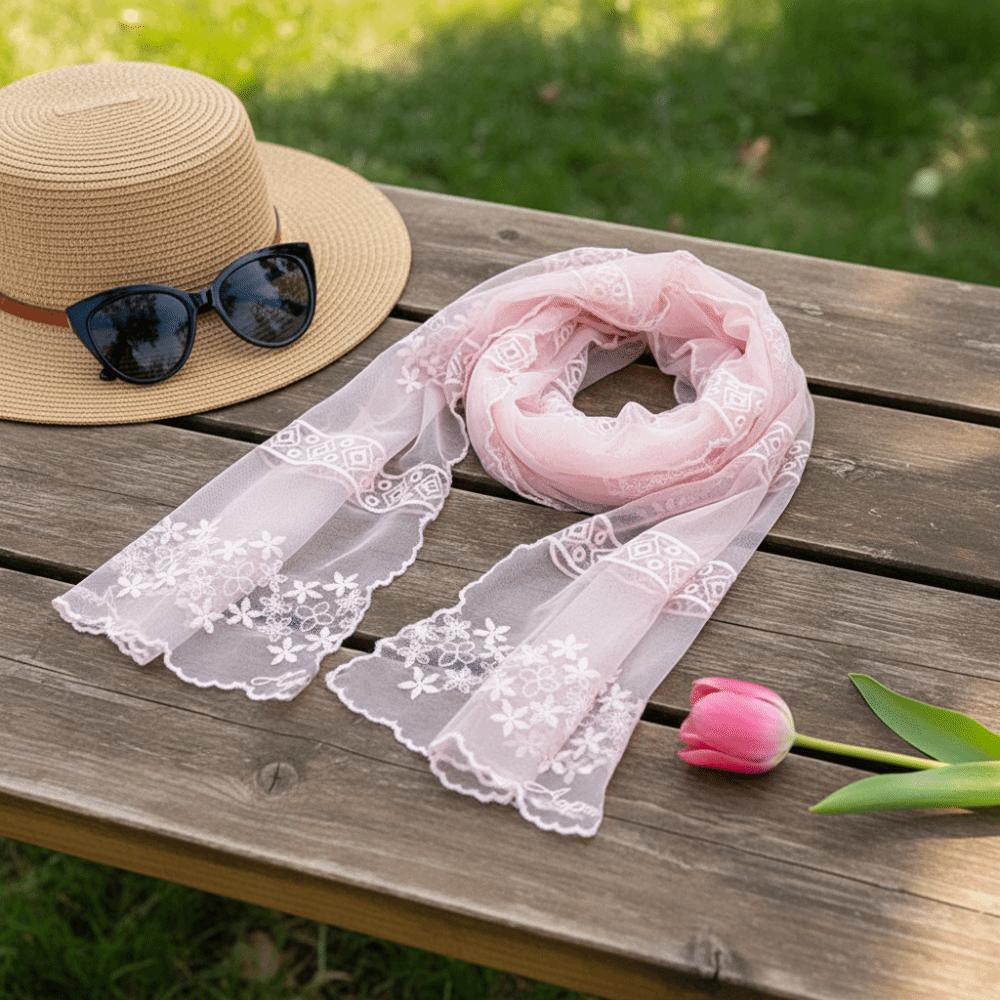 Ribbon Embroidery Lace Scarf Thin Lace Scarves Sweet Flower Scarf  Dress Decor