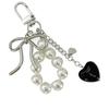 Sweet Bowknot Heart Pearls Keychain Pendant Lovely Hangings Decorations Keyring Charm for Purse Bag Backpack Handbag