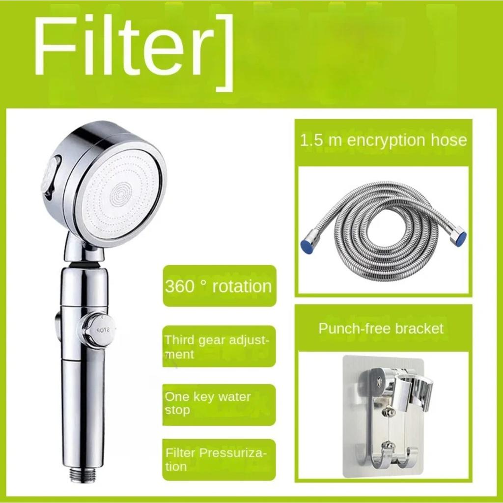 Pressurized Shower Head One Key Water Stop Hand Filter Dechlorination Skin Care Shower High Pressure Head