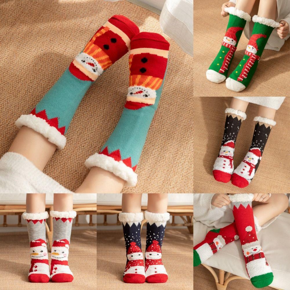 Snowman Thick Thermal Socks Velvet Winter Slipper Socks Kawaii Fleece Socks Women  Indoor