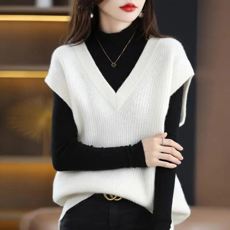 Pull Femme Gilet Tricoté Pull Uni Style Coréen Vêtement Pull Gilet Décontracté Hauts