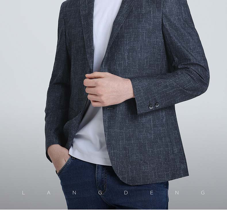 Langdeng men's casual suit jacket with two button pattern