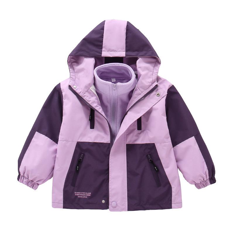 Girls' Casual Hardshell Jacket Spring and Autumn Children's Fashion Three-in-one Detachable Hardshell Jacket