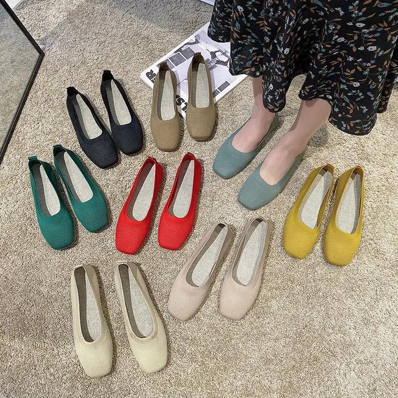 Fashion Stretch Knit Fabric Shoes Spring New Women Flat Heel Anti Skid Ballet Flats Shoes Slip On Breathable Loafer Femalehj89