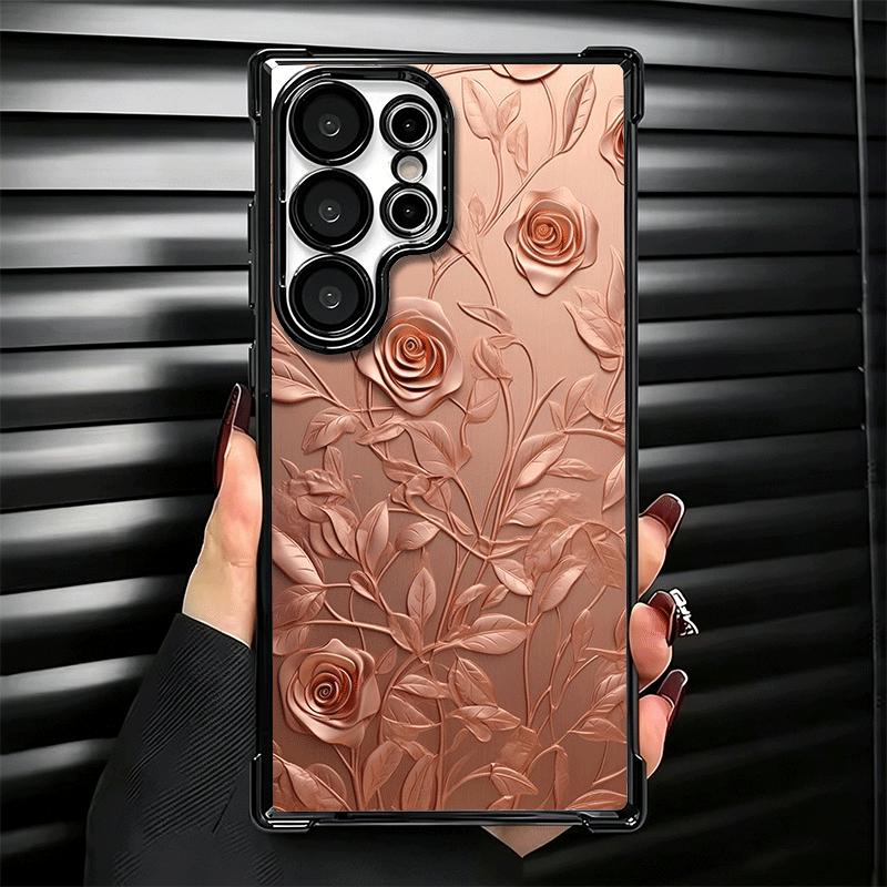Beautiful Rose Gold Art Plating Phone Case For Samsung Galaxy S24 S25 FE S26 Edge S23 Ultra S22 S21 Plus S20 Anti-Fall Airabag C