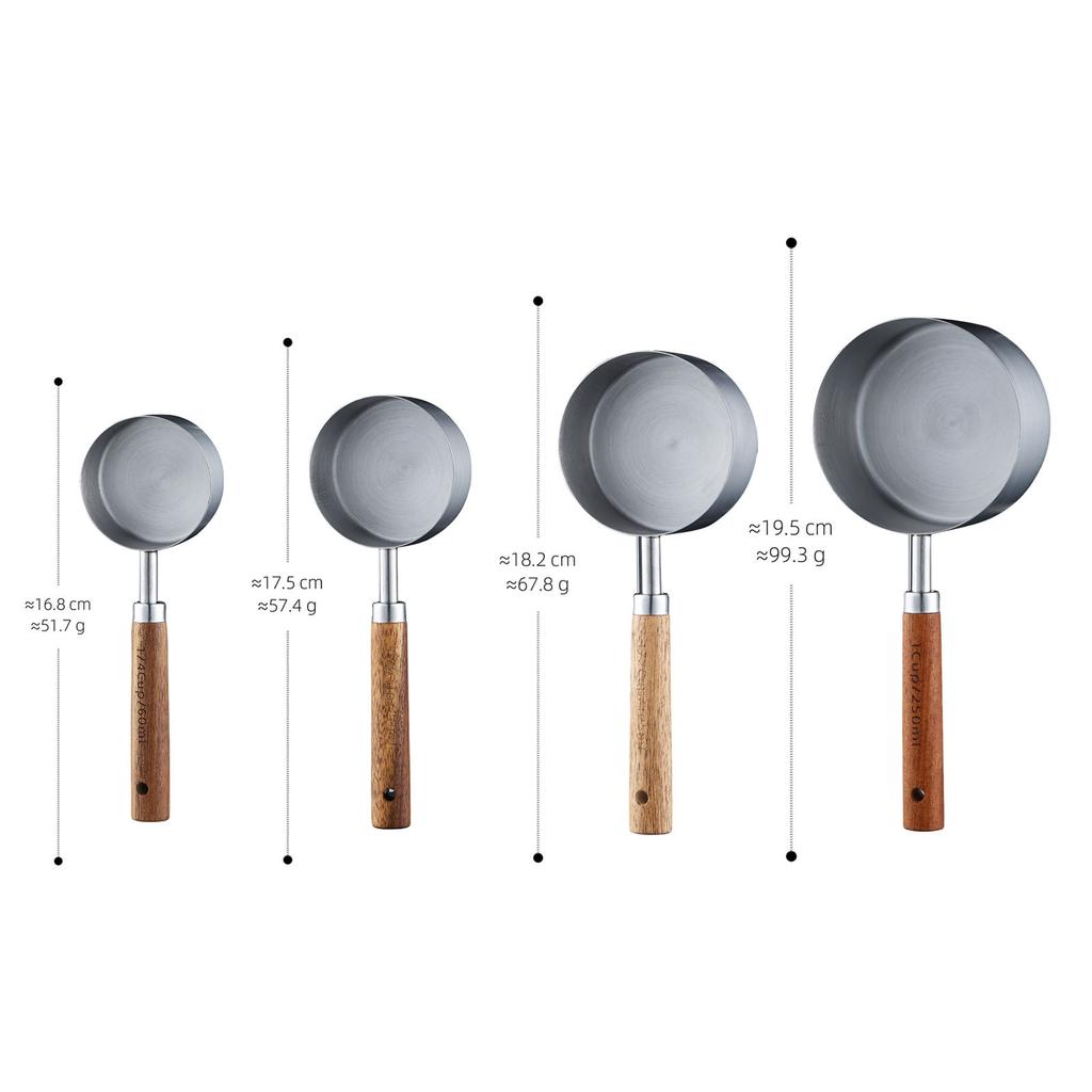 4Pcs Wooden Handle Stainless Steel Measuring Cups Spoons Baking Tools Coffee Measuring Spoon Set Bartending Scale Accessories