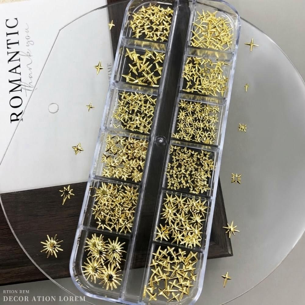 12 Grids Nail Art Charms Cross-shaped Mixed Shapes 3D Nail Art Rhinestones Ultra-thin Diamond Nail Charms Nail Art Accessories золотой