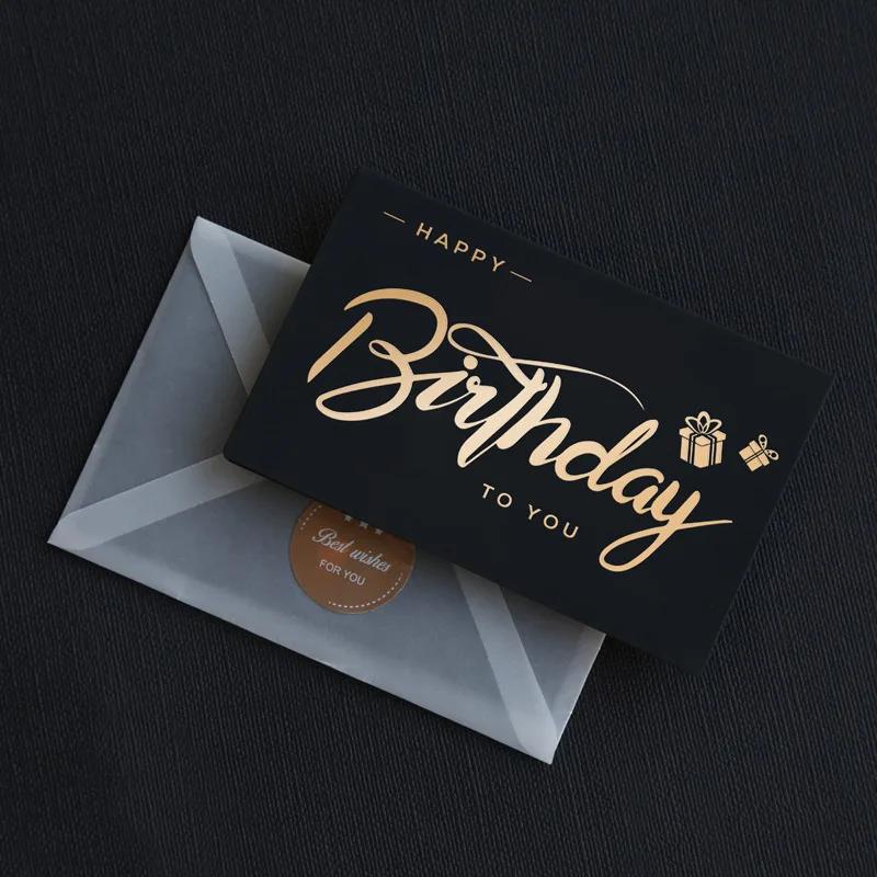 Black Birthday Greeting Card Bronzing Invitations Postcard Wishes Blessing Message Cards Small Card Blank with Envelope