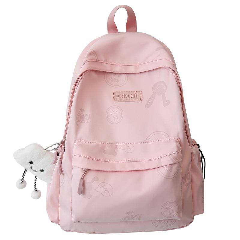 

Autumn and winter new simple personalized printed backpack large capacity schoolbag junior high school students double back Without pendant розовый