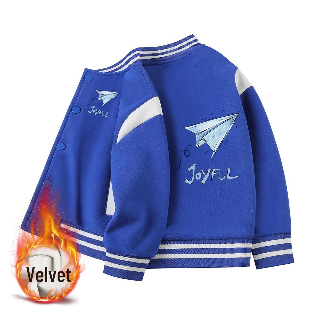 Kids' Autumn/Winter Baseball Jacket - Boys' & Girls' Medium/Large Plus Velvet Spring/Fall/Winter Outerwear