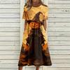 Women's Casual Round Neck Dress with Pockets Halloween Print for Party and Everyday Wear