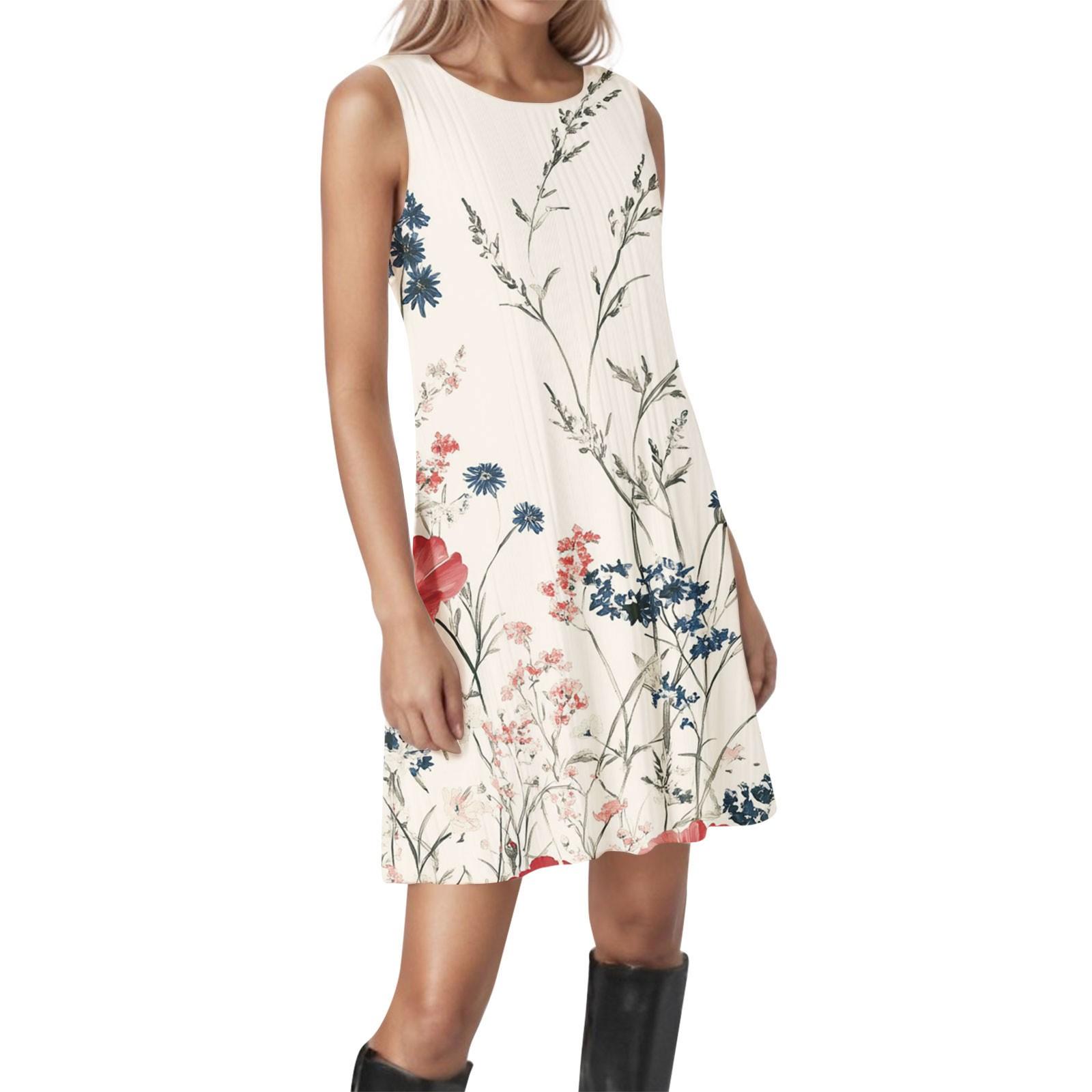 

Женские винтажные цветочные повседневные платья без рукавов с круглым вырезом и текстурой M розовый