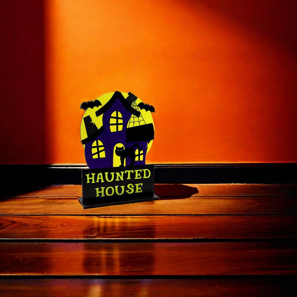 

1 шт. Центральная часть стола Happy Halloween - Летучая мышь, дом с привидениями и ведьма, идеально подходит для званых ужинов и журнальных столиков