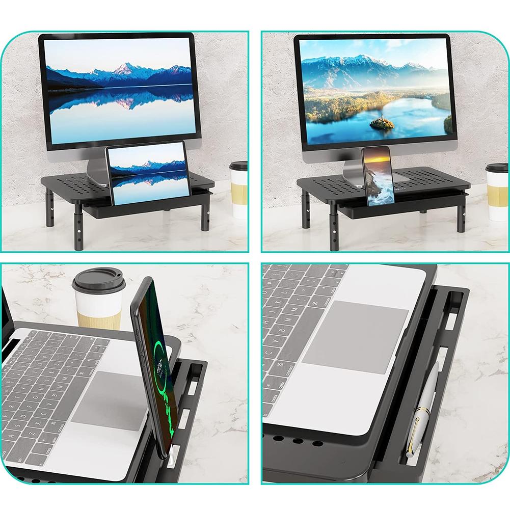 Monitor Stand Riser with Drawer Desk Laptop Stand 3 Height Adjustable Metal Computer Stand for Laptop PC Printer
