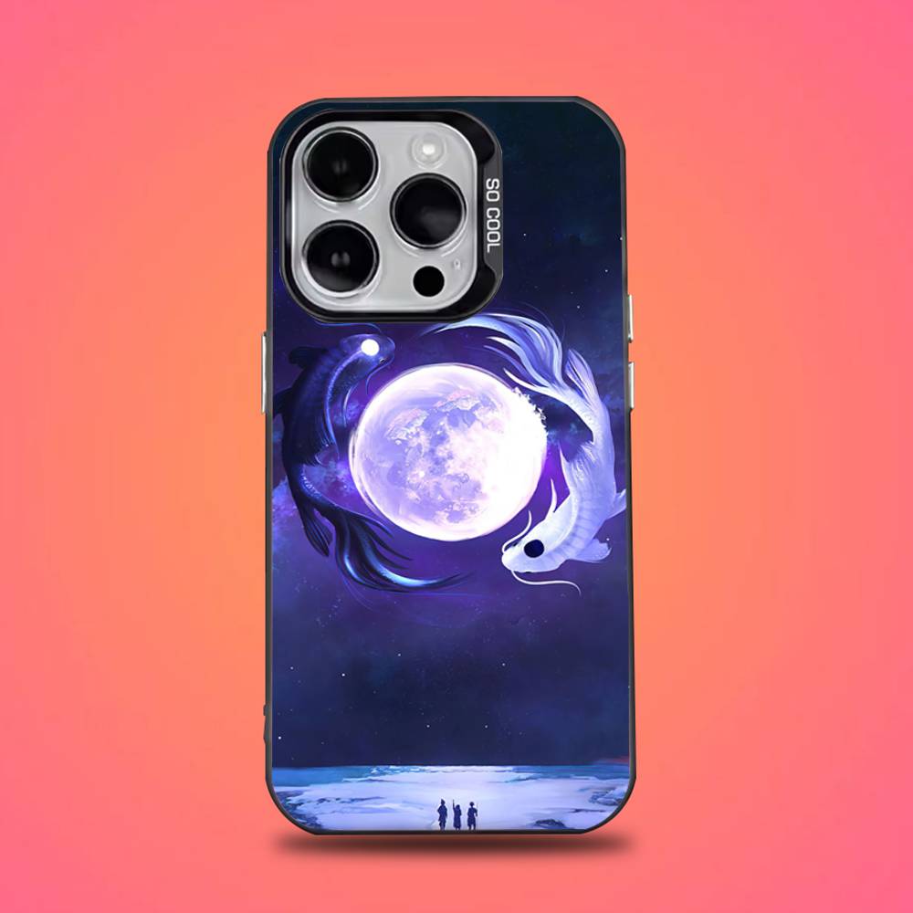 Koi Fish Yin Yang Phone Case For iPhone 16,15,14,13,12,11,Mini,Pro,E,SE4,XS,MAX Black Candy Matte Cover