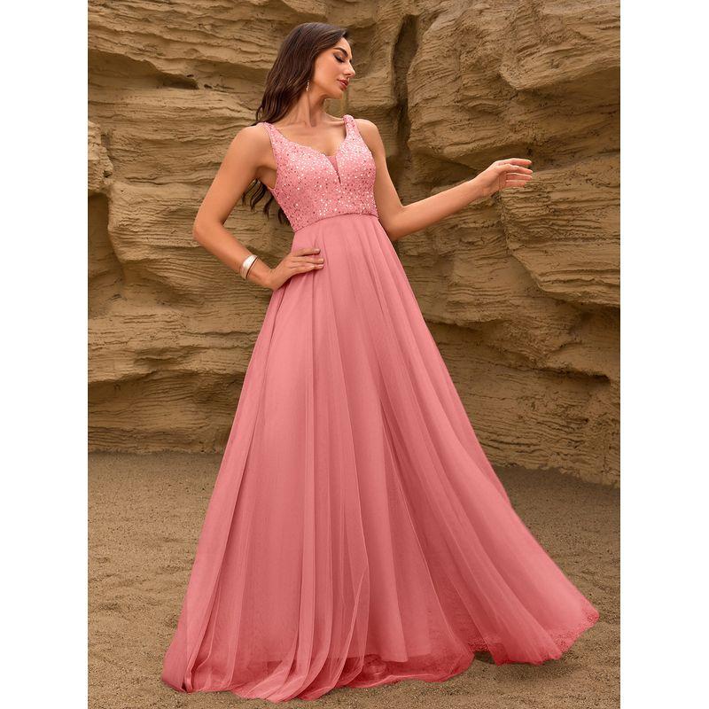 

Foreign Trade Formal Dress, Cross-Border Plus-Size Long Dress, New Sequined Party Dress, Sleeveless, Large A-Line, Fully Lined Ball Gown Watermelon Red European Size Is Too Big L