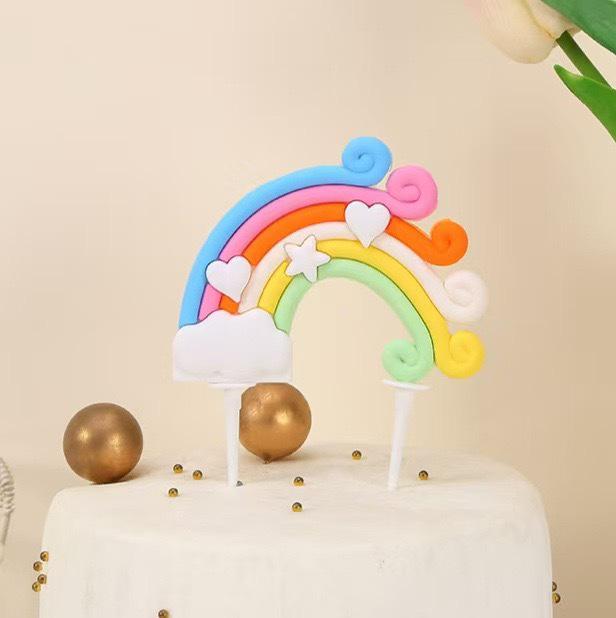 Versatile Rainbow Arch Cake Topper: Colorful Cartoon Forest Style Red Pink Rubber Ornament