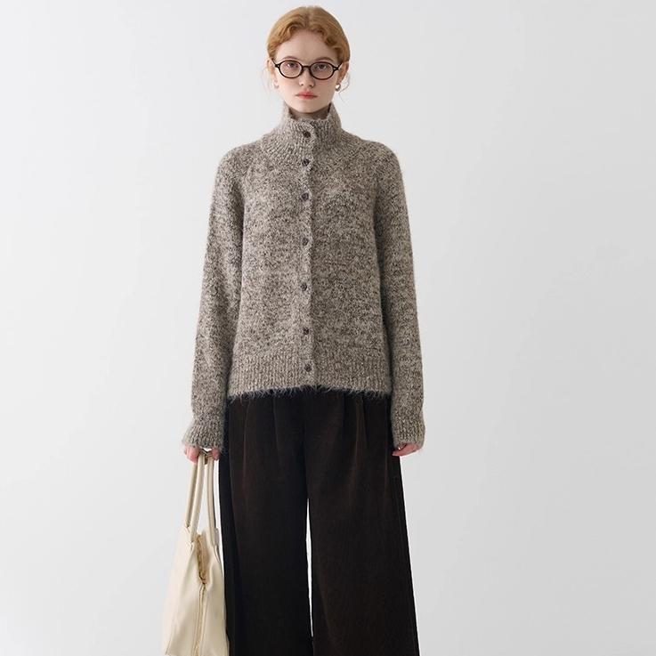 DIMANAF 2025 New Sweaters Buttons Turtleneck Cardigan Autumn Women Solid Knitting Loose