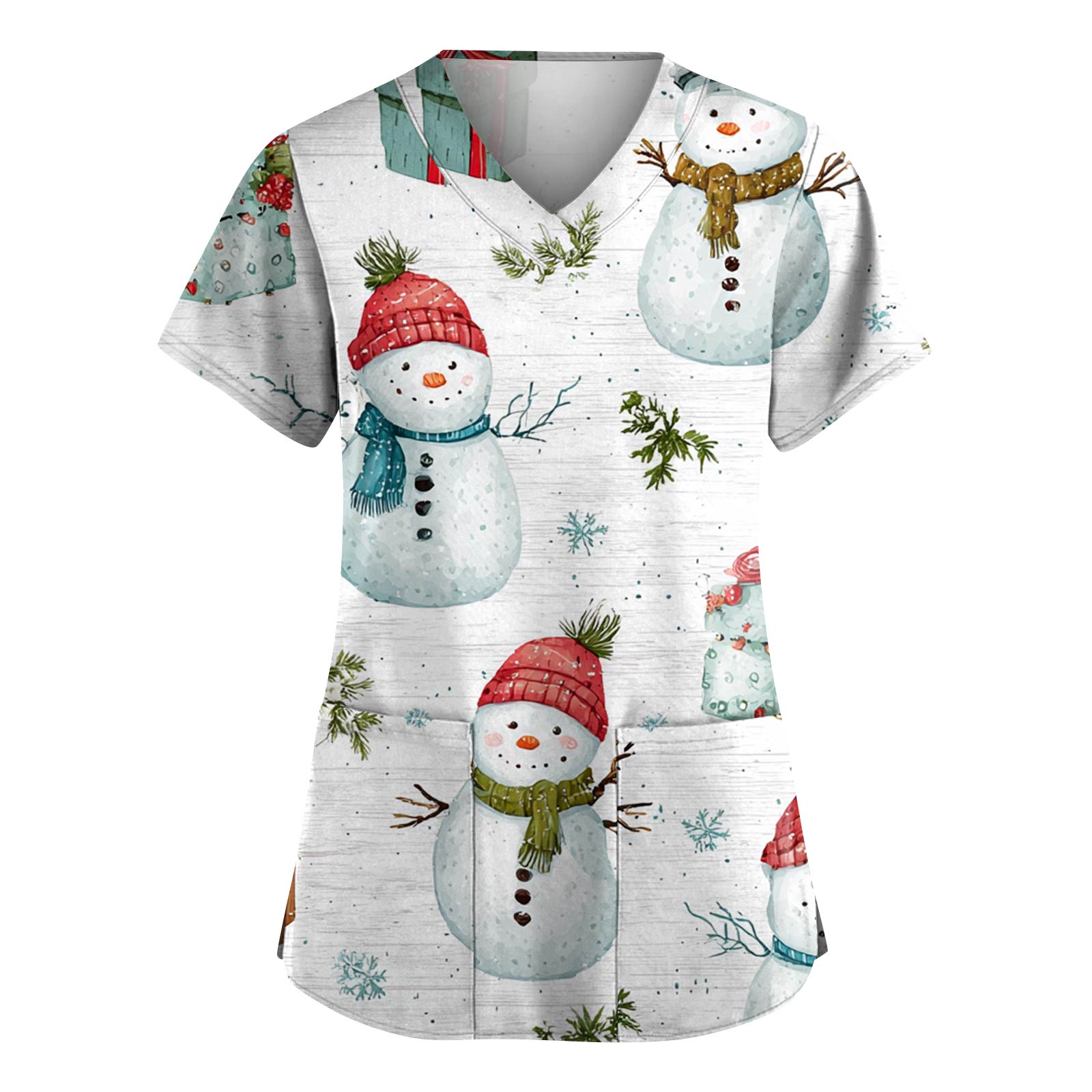 

Женская модная рабочая одежда с V-образным вырезом и короткими рукавами, с карманами, топ с рождественским принтом, униформа для сиделки L белый