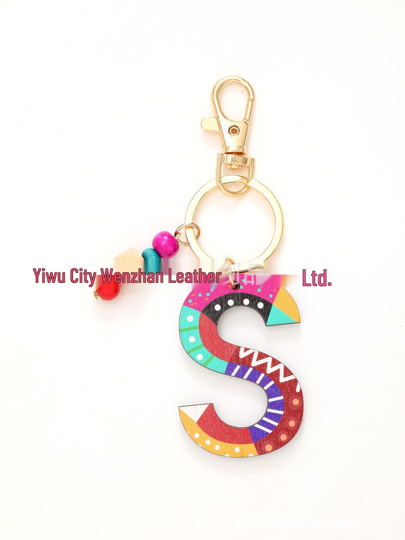 

Holiday-Themed Colorful Wooden Bead Alphabet Keychain Charm