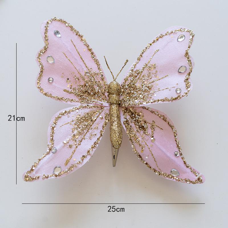 Simulated Butterfly Pendant Christmas Tree Gold Powder Decoration Butterfly Sequin Clip Christmas Floral Atmosphere Accessories