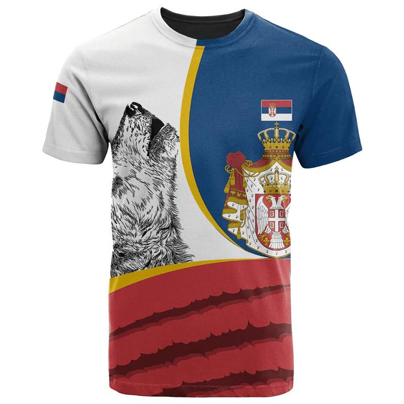 3D Printed Serbia Flag T-Shirt Men Serbian Eagle National Emblem Pattern Tees Summer Casual Street Loose Tracksuits Short Sleeve