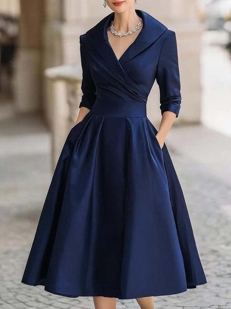 2025 Elegant European & American Women's Waist-Cinched Slimming Formal Long-Sleeved Dress