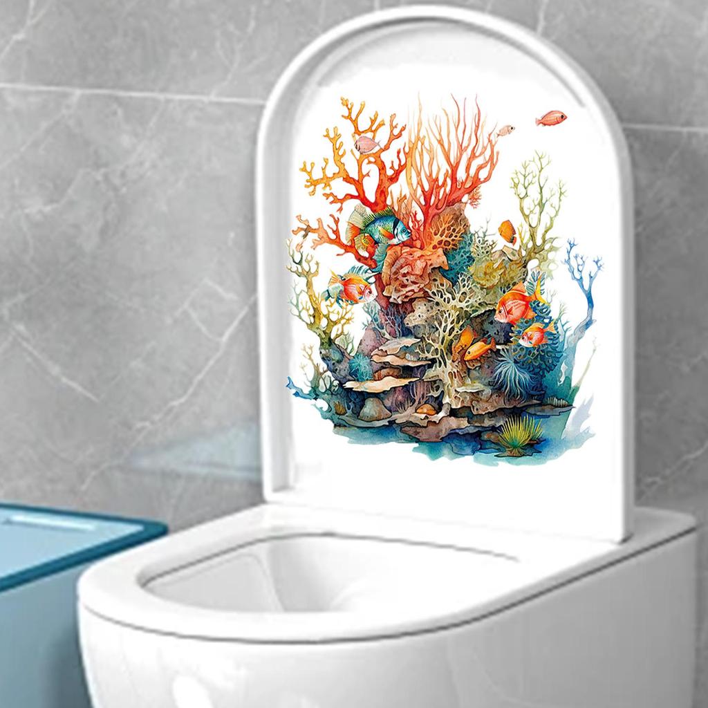 Toilet Seat Wall Sticker Underwater World Toilet Lid Seat Decals Strong Back Adhesive Decoration Tool for Hotels Schools Family