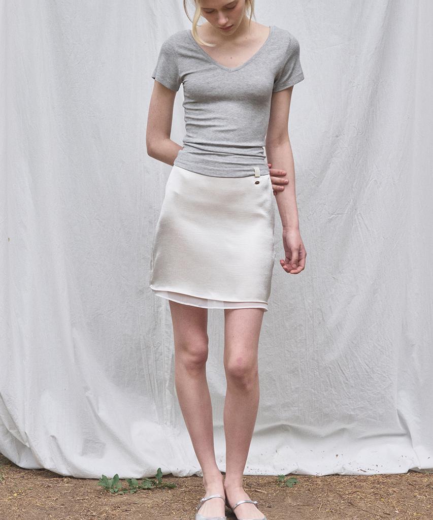 Heint Mist Double Layered Satin Mini Skirt 3Col_Ivory