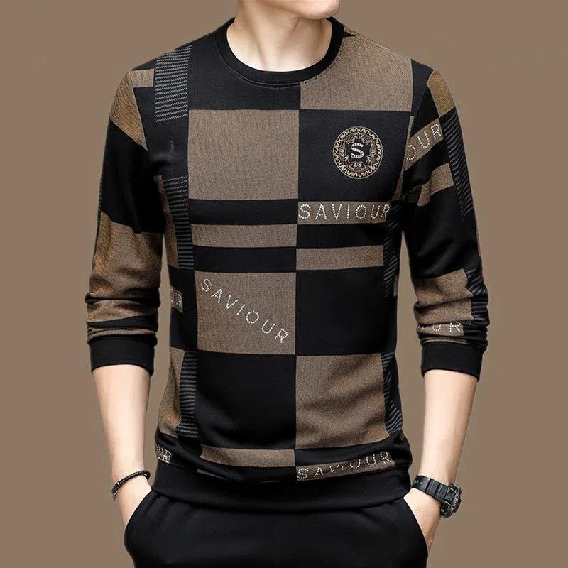 Autumn Winter Men Casual Hoodie High Street Long Sleeve Round Neck Large Size Cotton Contrast Color Loose All-match Sweatshirts