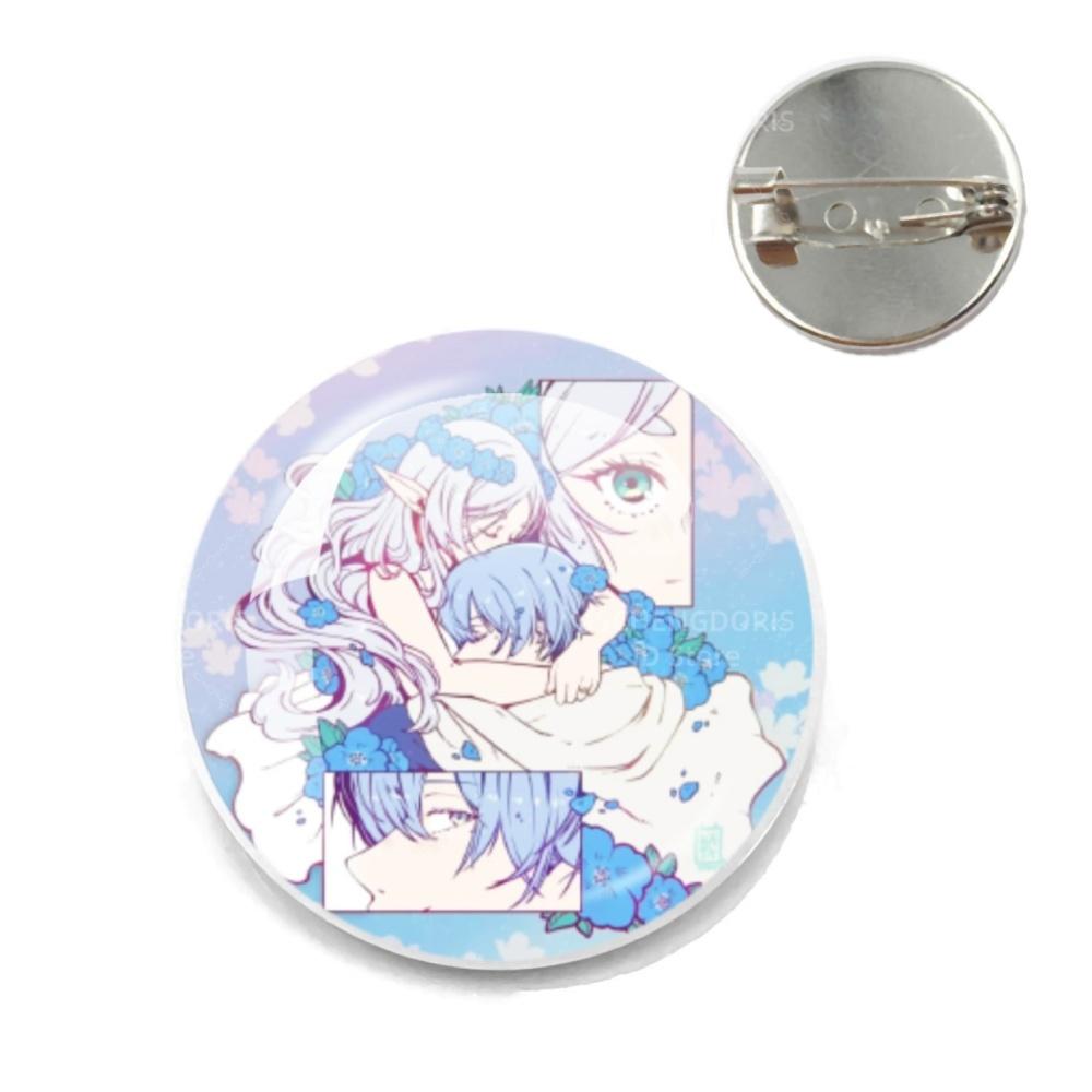 Anime Frieren Pins Cartoon Badge Round Creative Glass Metal Brooches For Backpack Jewelry Accessories Gifts