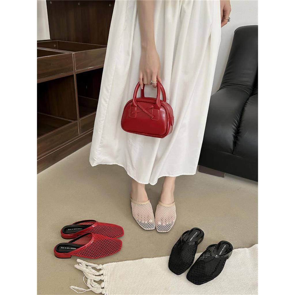 Fashion Shoes Fretwork Heels Ladies' Slippers Mules For Women 2025 Cover Toe Summer Flat Slides Scandals Fretwork Heels Slippers Women S