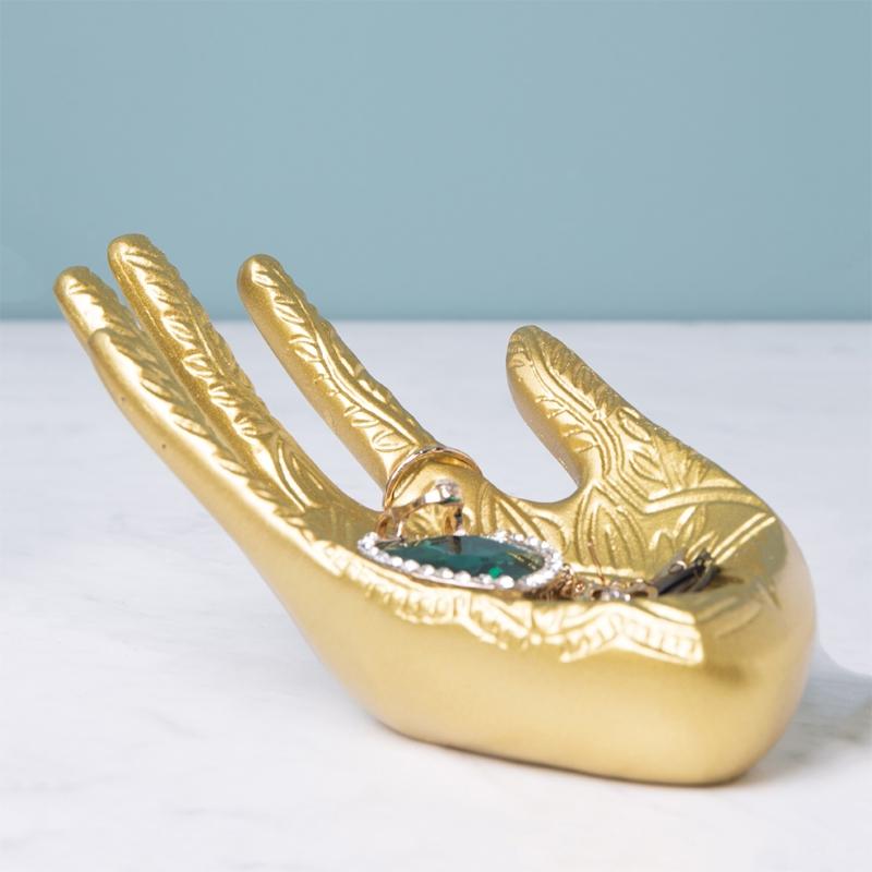 Polyresin Hand Jewelry Display Stand Support Holder Tower Organizer for Bracelet Necklace Watch Ring Tray, Black